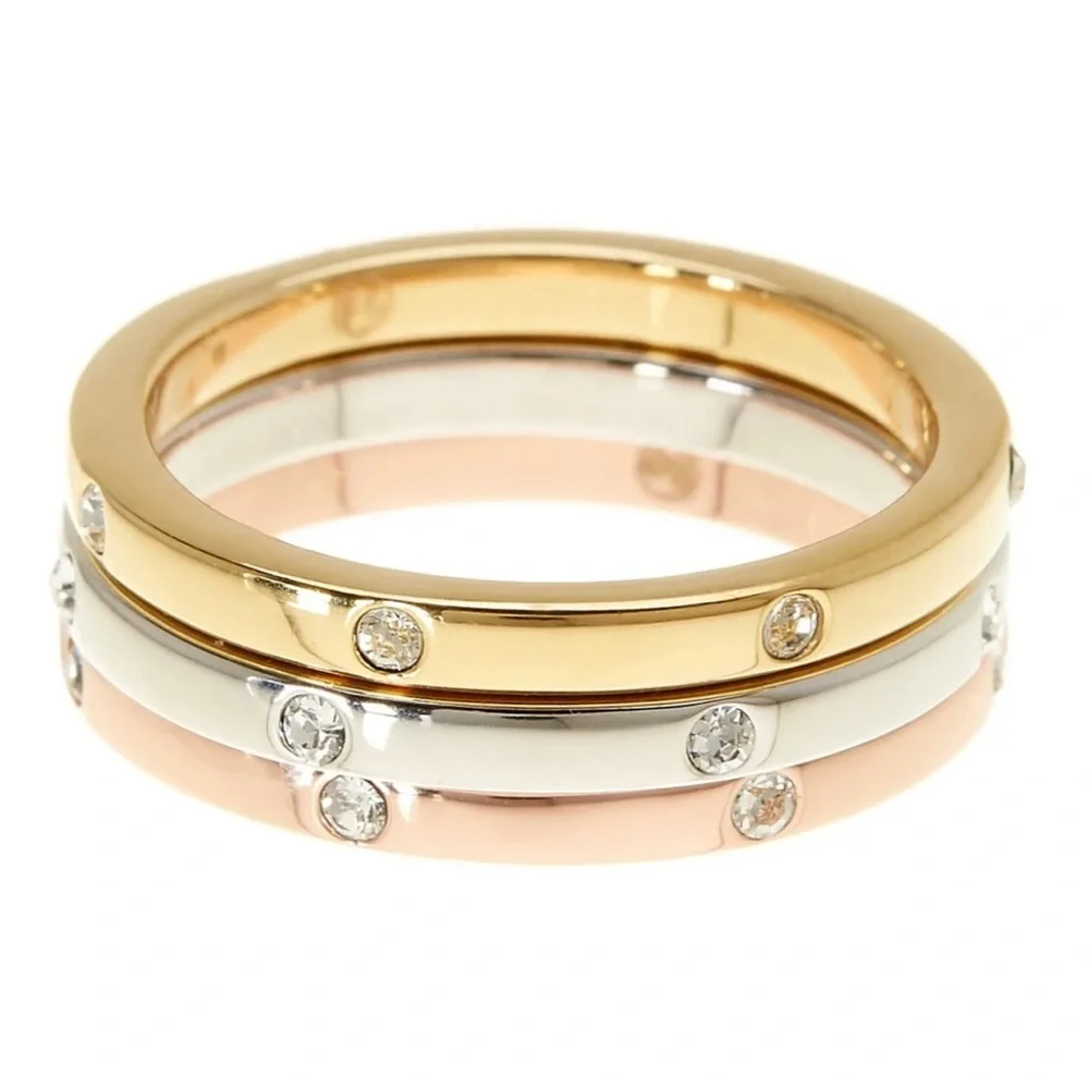 14K GOLD SWAROVSKI Chrystal Studded Band Set Of 3 NWT